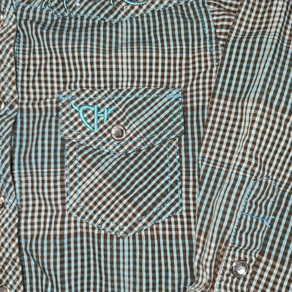 Cowgirl Hardware Plaid Embroided Long Sleeve Jewel Snap Front Shirt Size 3T